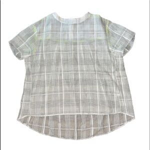 Katharine Kidd Diana silk white/black sheer plaid high low top size L